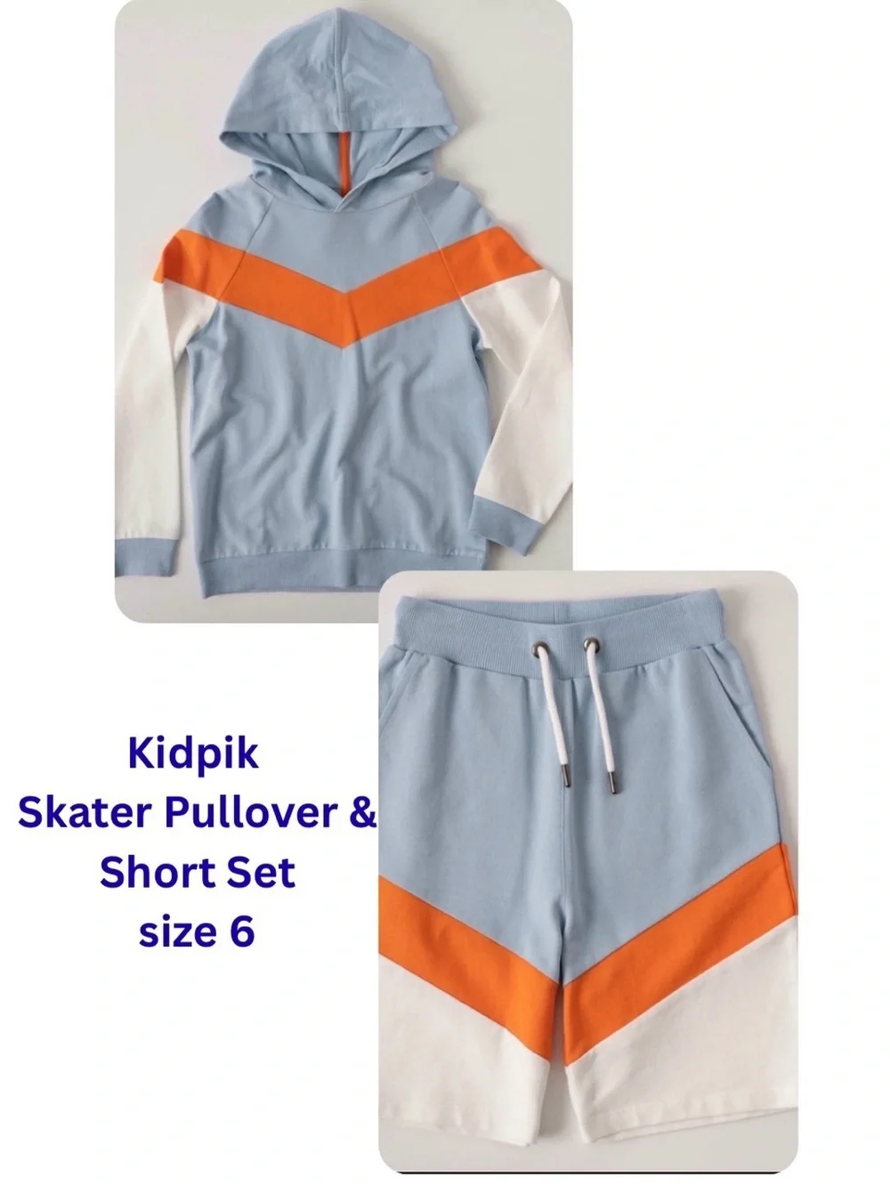 ( SET) Kidpik Skater Kid Pullover Sweatshirt & Shorts Set Blue Orange & White